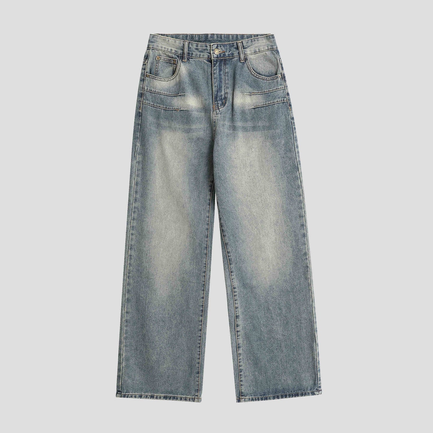 Worn Washed-out Blue Loose Straight Jeans