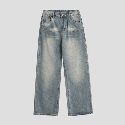 Worn Washed-out Blue Loose Straight Jeans