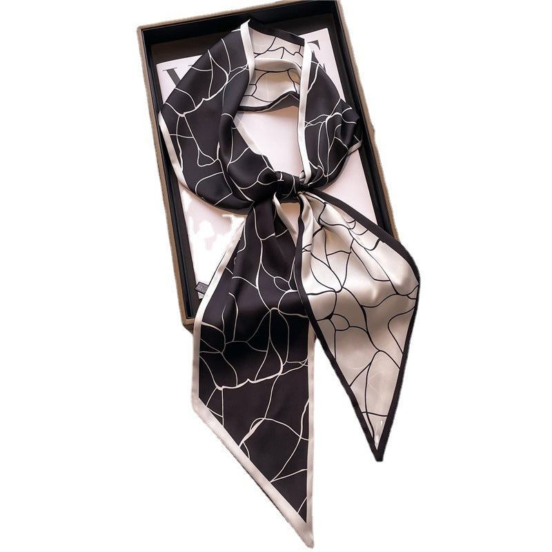 Thin Houndstooth Silk Scarf - Hair Tie