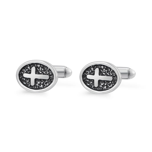 Oval Cross Silver Stainless Steel Cufflinks