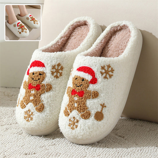 Christmas Snowflake Gingerbread Fuzzy Slippers