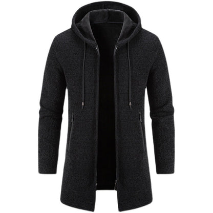 Autumn And Winter Fleece-lined Thickening Trendy Solid Color Men's Cardigan