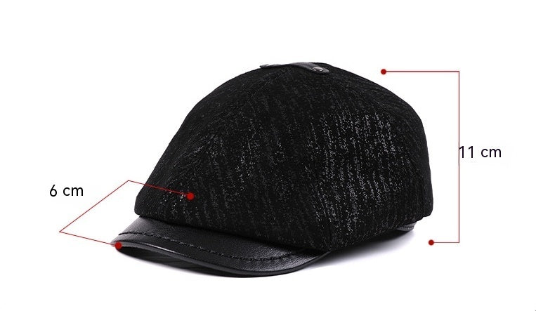 Men's Sheepskin Peaked Beret Newsboy Leather Hat