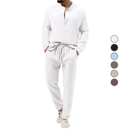 Solid Color Casual T-shirt Long Sleeve Shirt Trousers Set