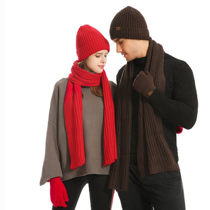 Men's Women's Knitted Wool Hat Scarf Gloves Set