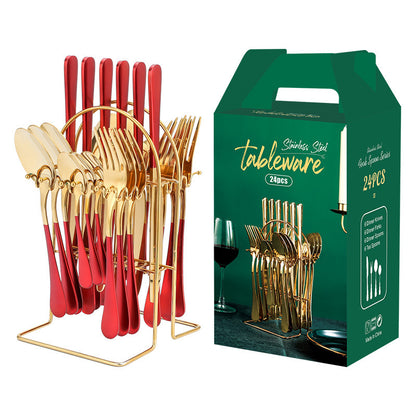 Gold Stainless Steel Cutlery Set With Rack