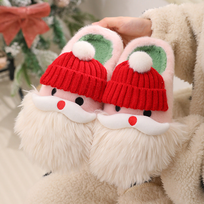Cute Christmas Santa Claus Plush Slippers for Women