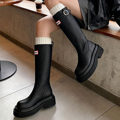 British Style All-match Slimming Thick Bottom Increased By Knight Boots