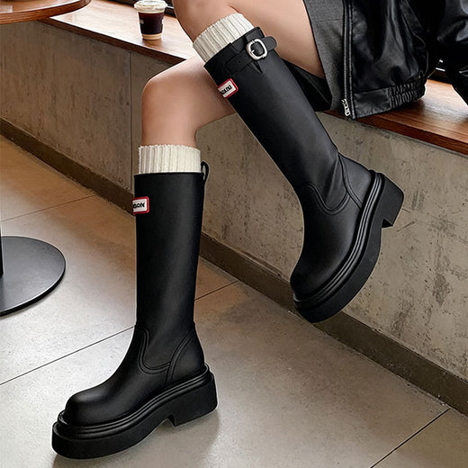 British Style All-match Slimming Thick Bottom Increased By Knight Boots