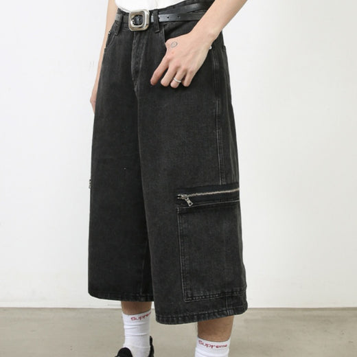 Workwear Denim Loose Street Cropped Shorts