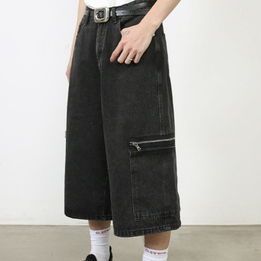 Workwear Denim Loose Street Cropped Shorts