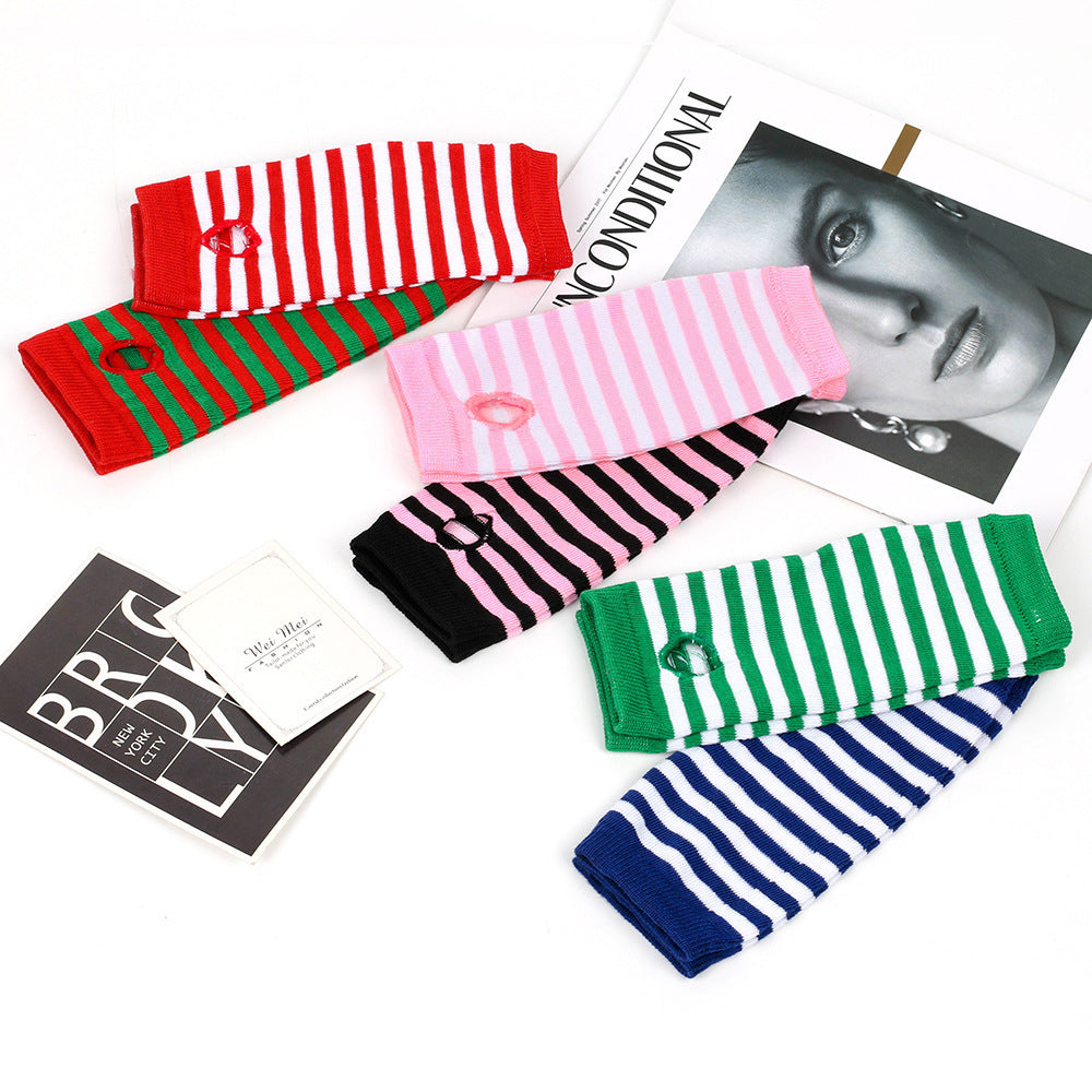 Knitted Finger-leaking Gloves Striped Thin