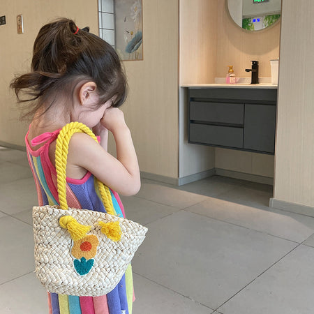 Children's Straw Handmade Knitted Messenger Bag
