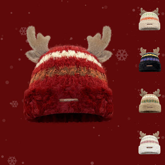 Christmas Deer Antler Knitted Hat