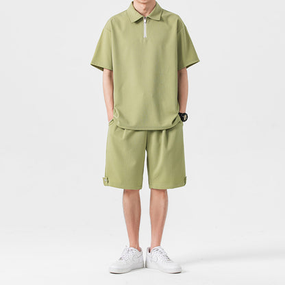 Polo Shirt Sports Shorts Solid Color Couple Suit