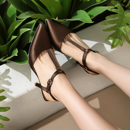 Spring And Summer European And American Pointed High Heels Four-season Shoes T-strap Toe
