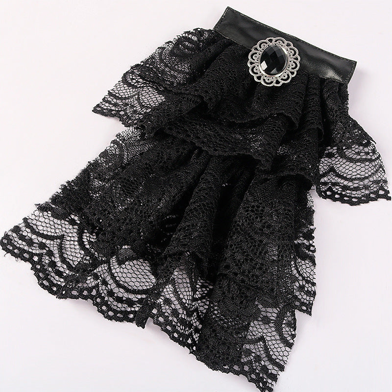 Vintage Embroidered Lace Black Bow Tie