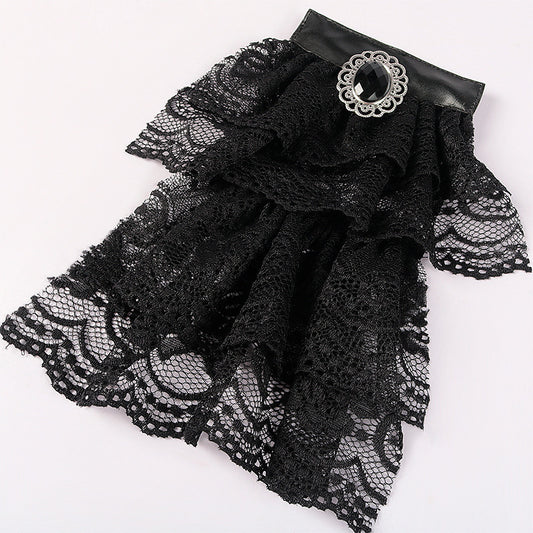 Vintage Embroidered Lace Black Bow Tie