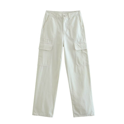 Women's Straight Solid Color Pocket Loose Casual Pants
