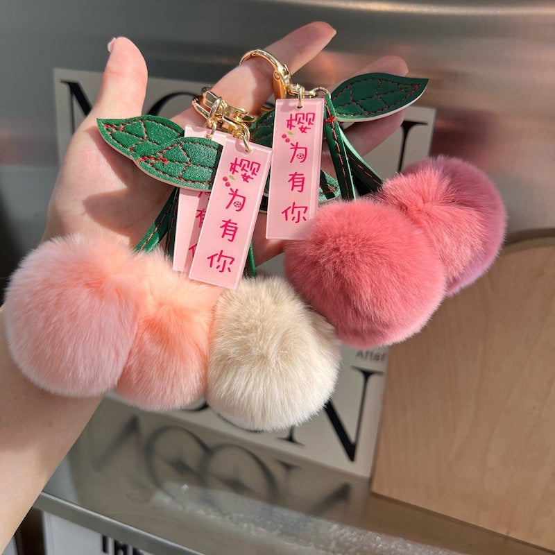 Otter Rabbit Fur Cherry Car Keychain