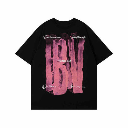 3D Large Letter Print Short Sleeve Cotton T-shirt
