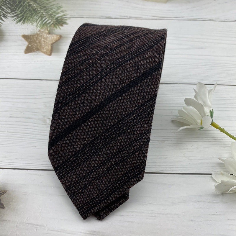 Autumn Winter British Style Knitted Cotton Linen Striped Tie