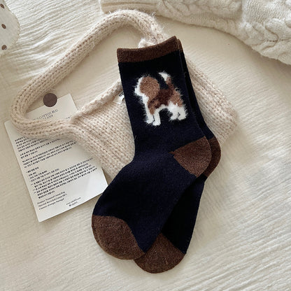 Thickened Contrast Color Mid-calf Wool Socks
