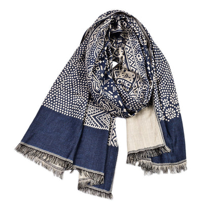Cotton Linen Yarn-dyed Ethnic Style Scarf