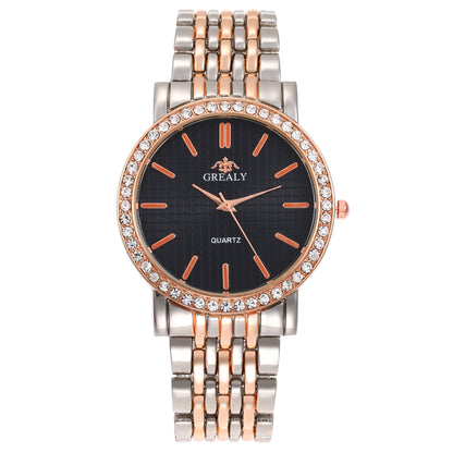 Simple Casual Quartz Watch with Steel Strap and Diamond Detailing