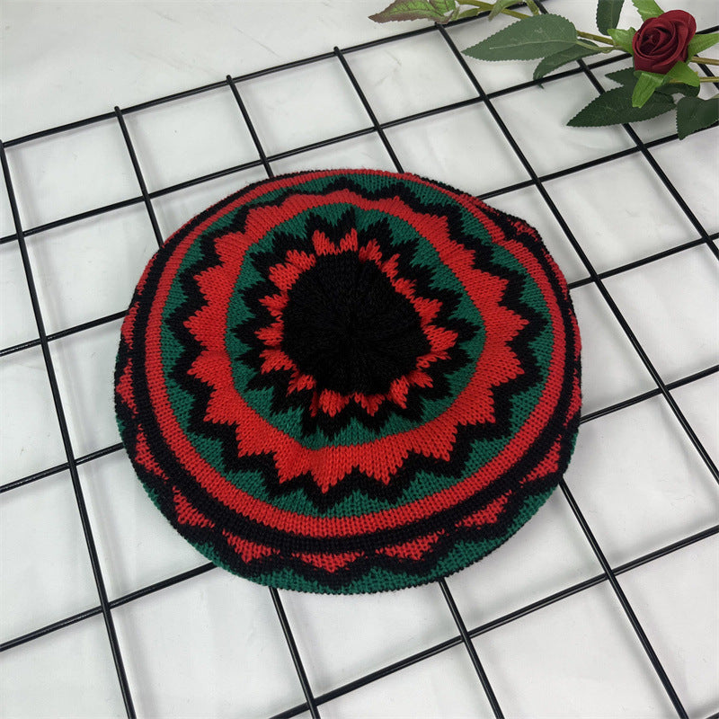 Hand Crocheted Wool Beret Jamaica Colorblock