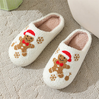 Christmas Snowflake Gingerbread Fuzzy Slippers
