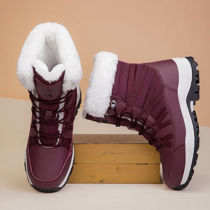 Winter Fleece-lined Thicker Non-slip Cotton-padded Shoes Outdoor Middle Boots