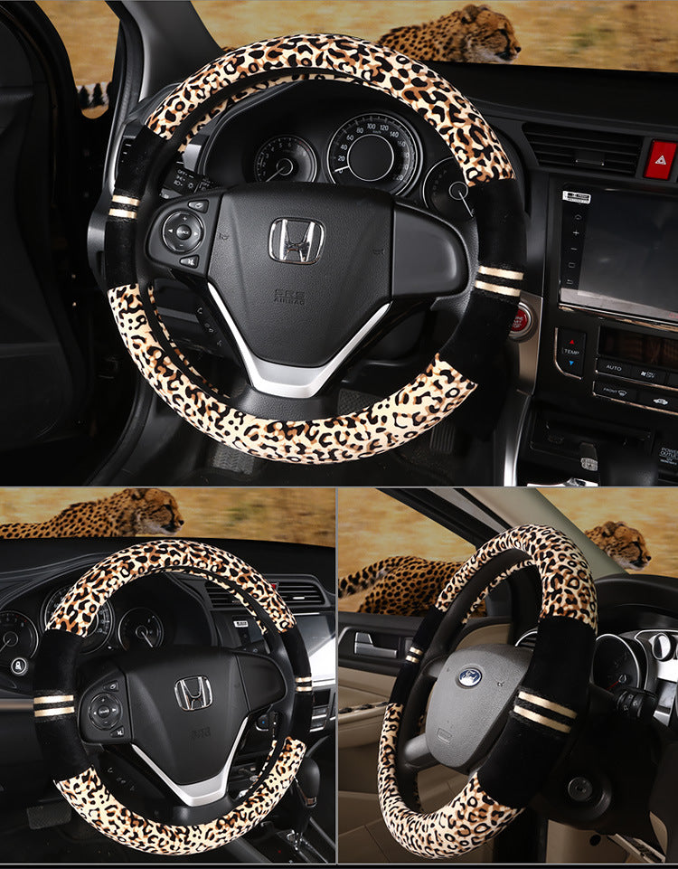 Leopard Print Winter Plush Steering Wheel Cover