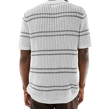 Men's Knitwear Lapel Short Sleeve Hollow Cardigan