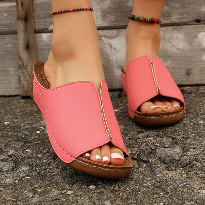 Solid Wedge Peep-Toe Slides