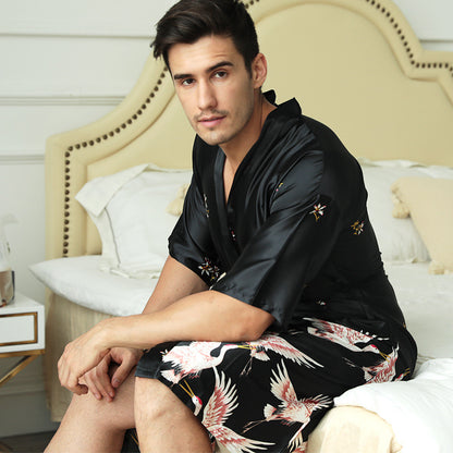 Printed Silk Nightgown Men's Groom Morning Gown Pajamas