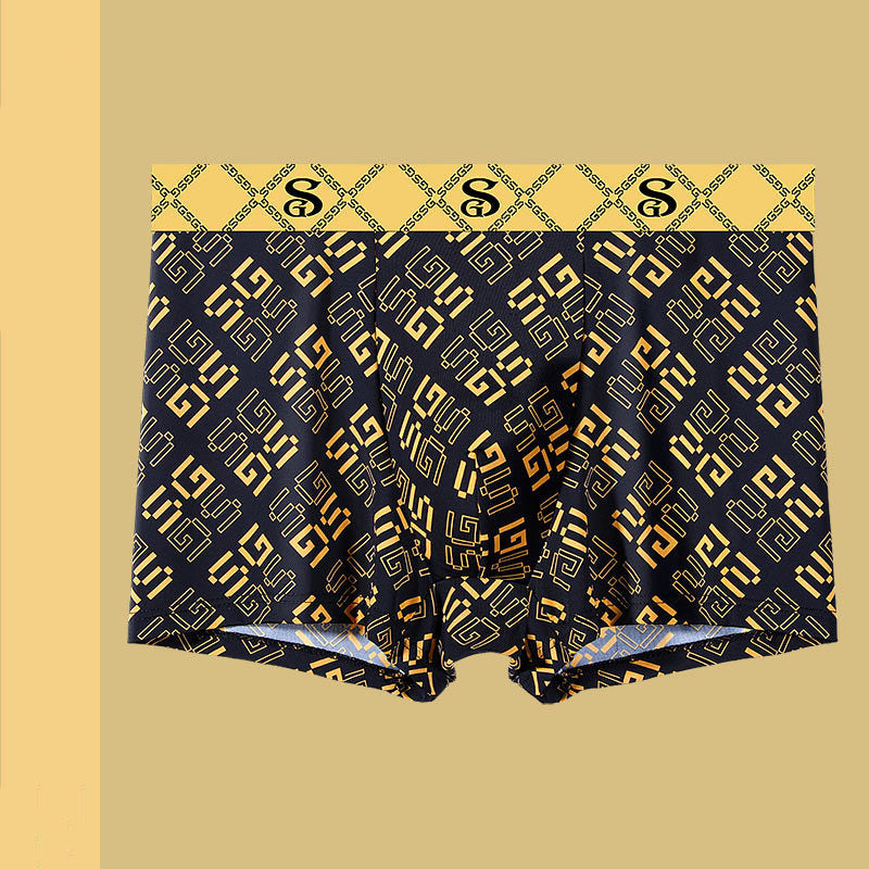 Summer Men's Ice Silk Retro Printed Antibacterial Shorts