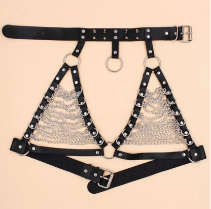 Pointed Rivet Punk Collar Belt Waist Chain Body Jewelry