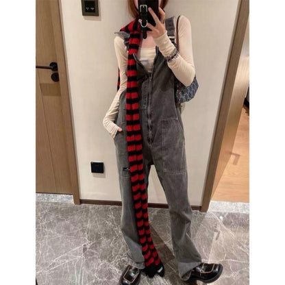 Yabi Style Punk Y2G Black Red Striped Extra Long Wool Scarf