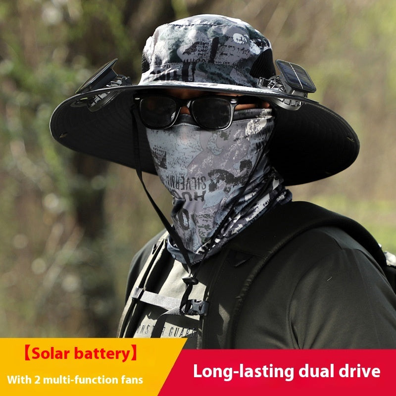 Removable Solar Recharge Fan Embedded Big Brim Hat