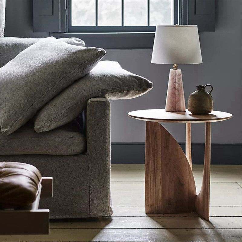 Round Solid Wood Geometric Side Table