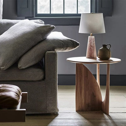 Round Solid Wood Geometric Side Table