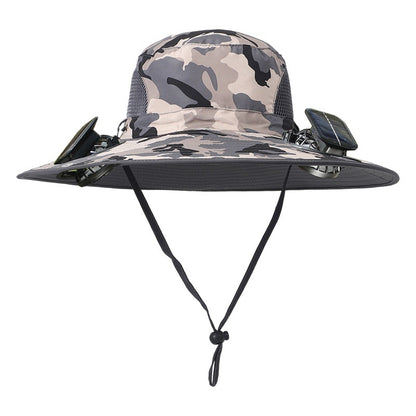 Removable Solar Recharge Fan Embedded Big Brim Hat