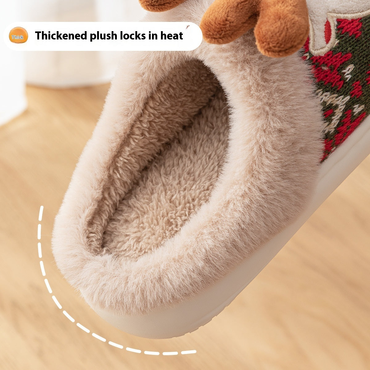 Cute Christmas Elk Plush Slippers for Women