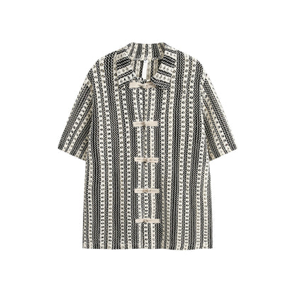Summer Beige Black Colorblock Turnover Neck Shirt