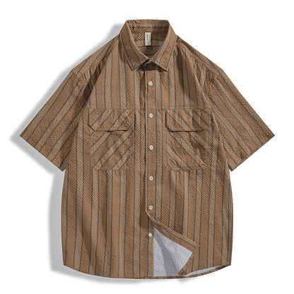 Men's Summer Seersucker Striped Short Sleeve Shirt