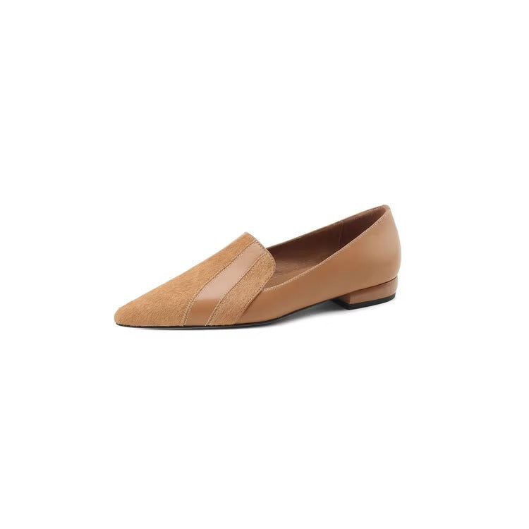 Stitched Leather Pointed Low-Cut Shoes