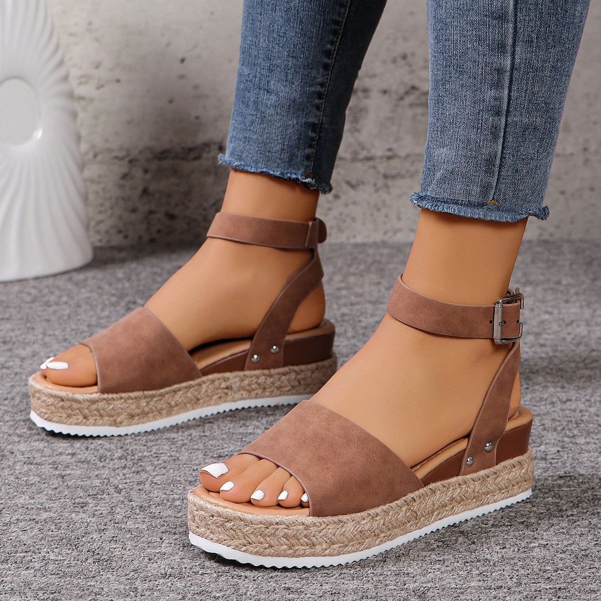Women's Hemp Rope Wedge Peep Toe Sandals