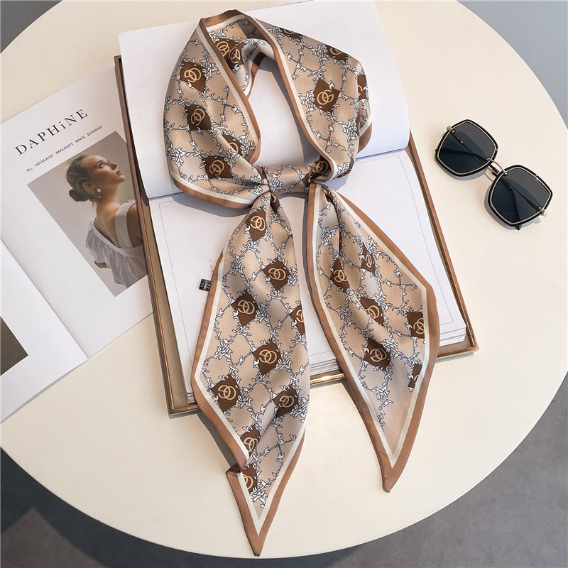 Thin Houndstooth Silk Scarf - Hair Tie
