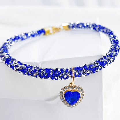 Cat Collar Heart Jewel Pendant Party Reflex Rhinestone Necklace